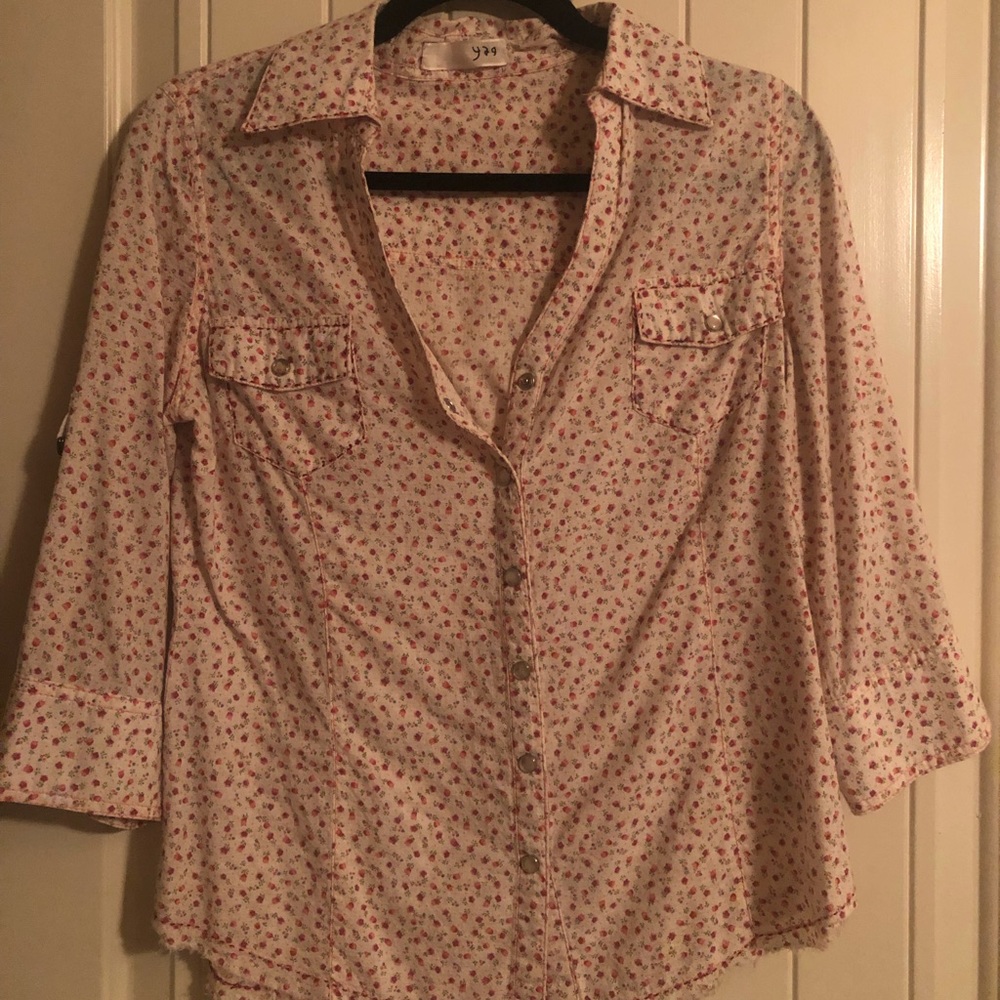Sweet rosebud pearl button blouse 3/4 sleeve